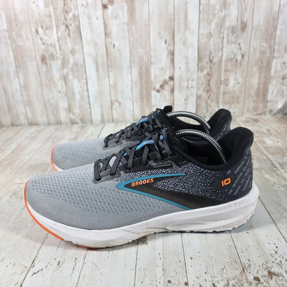 Brooks Launch 10 Mens Running Shoes Grey Black‎ Orange 1104091D019 Size 10.5